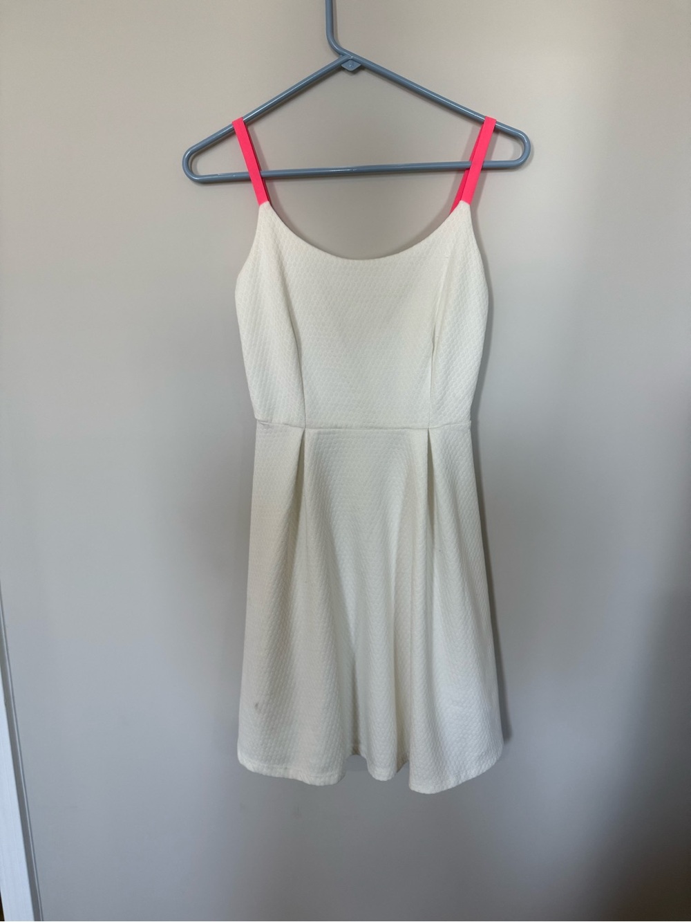 Aqua Cream Mini Dress with Pink Straps